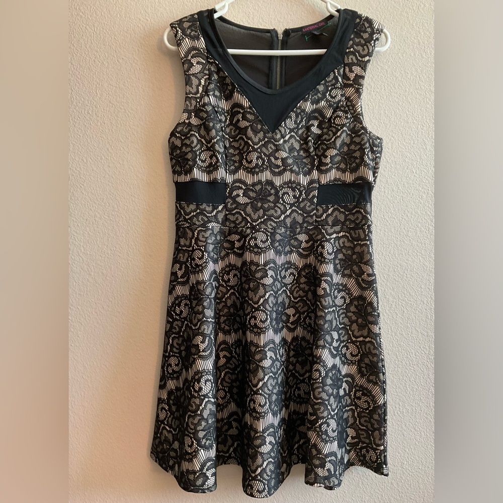 Material Girl Dress with Black Lace over Nude Underlay & Sheer Accents Large
